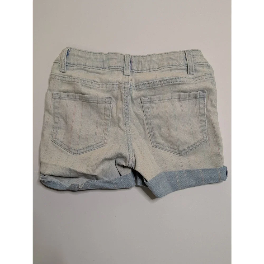 Cat & Jack Girls Rainbow Pinstripe Denim Shorts Light Wash Button Fly Size M 7/8